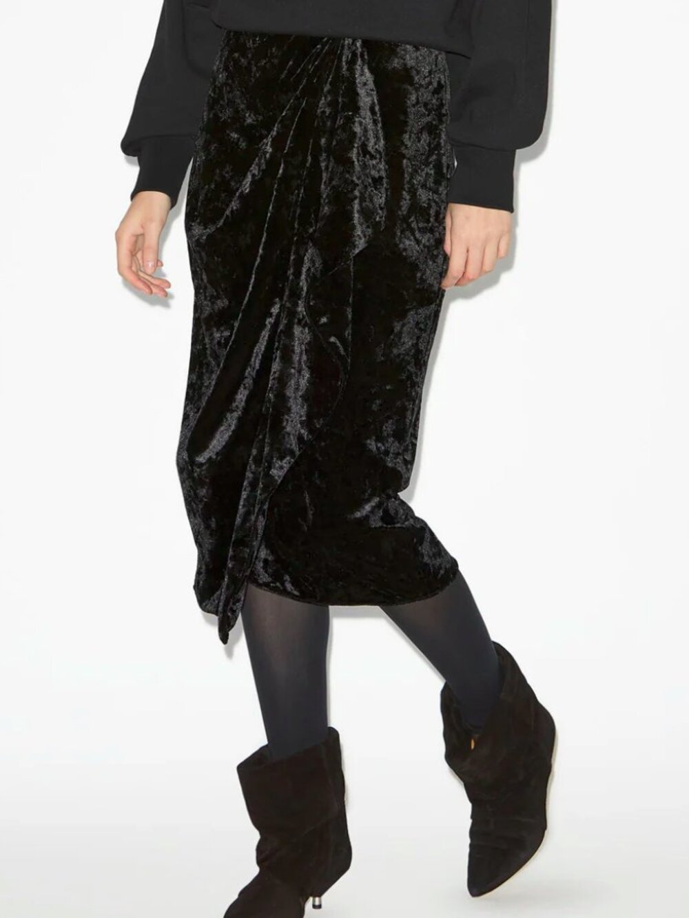 ISABEL MARANT ETOILE Alyssa skirt black crushed velvet faux wrap